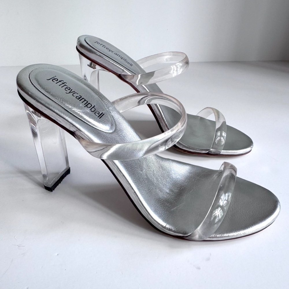 Jeffrey Campbell Y2K Clear Silver Metallic size 7.5 Heels